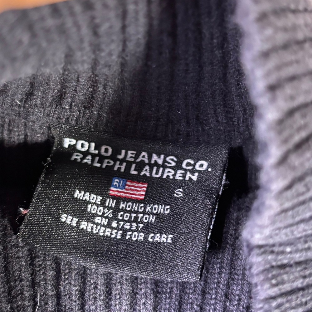 Vintage Polo Jeans Co Ralph Lauren Black Ribbed Mock Neck Sweater Flag Logo y2k - Picture 3 of 12